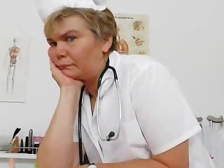 Mama masturbation with a pussy-expander in uniforms